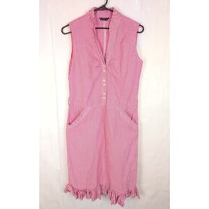 Chaudry red and white striped ruffled shirt dress Size Sm Coastal Retro Boho